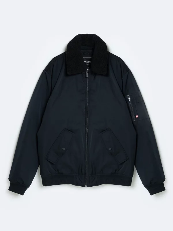 Kurtka męska bomberka z kołnierzem z futerka czarna Dekseb 906