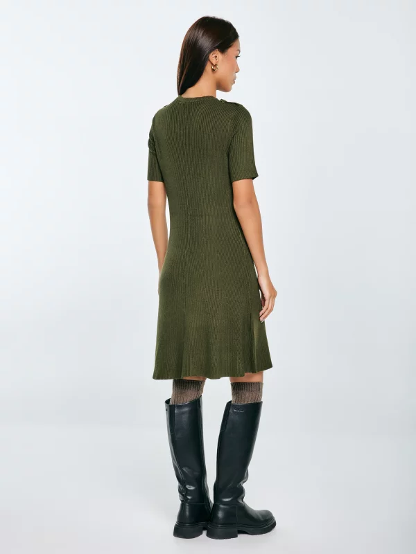 Sukienka damska mini z wiskozy z ozdobnymi guzikami khaki Dilara 303