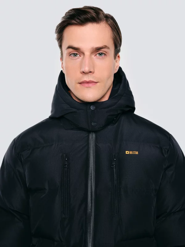 Kurtka męska puchowa z naturalnym wypełnieniem z kapturem granatowa Eurico 404