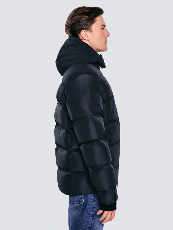 Kurtka męska puchowa z naturalnym wypełnieniem z kapturem granatowa Eurico 404