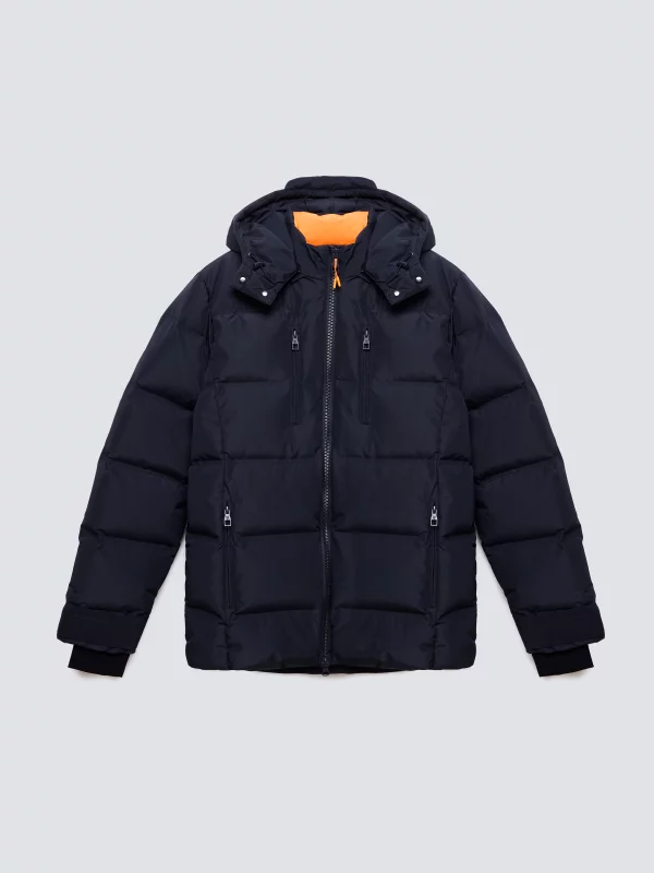 Kurtka męska puchowa z naturalnym wypełnieniem z kapturem granatowa Eurico 404