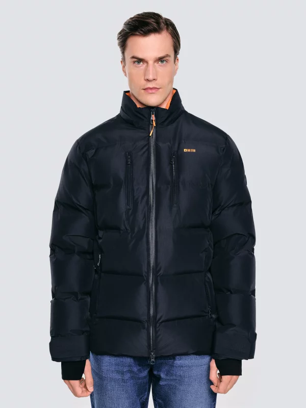 Kurtka męska puchowa z naturalnym wypełnieniem z kapturem granatowa Eurico 404