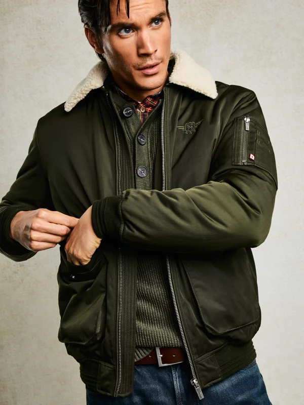 Kurtka męska bomber z kożuszkiem khaki Getnew 303