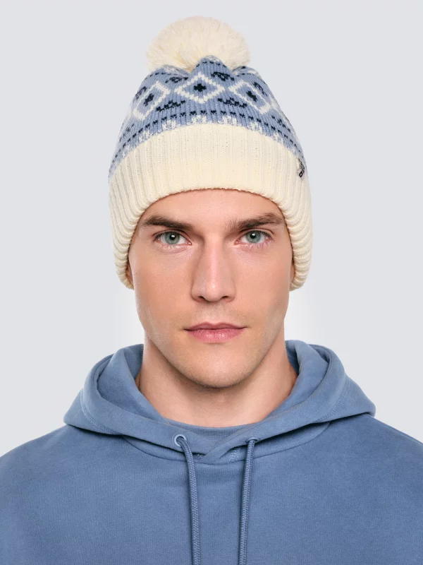 Czapka zimowa z pomponem śmietankowo-błękitna Igory 000