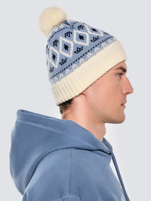 Czapka zimowa z pomponem śmietankowo-błękitna Igory 000