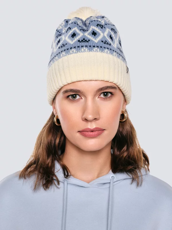 Czapka zimowa z pomponem śmietankowo-błękitna Igory 000