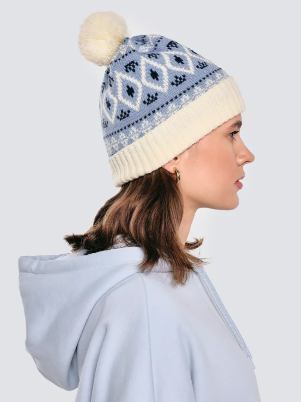 Czapka zimowa z pomponem śmietankowo-błękitna Igory 000