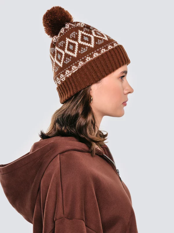 Czapka zimowa z pomponem brązowa Igory 804
