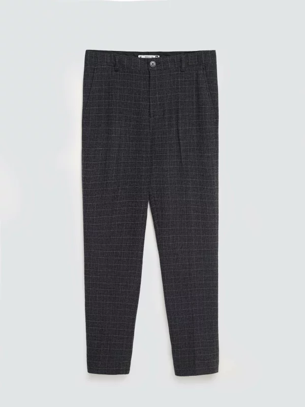 Spodnie męskie z kantem w kratę szare Jordini 903