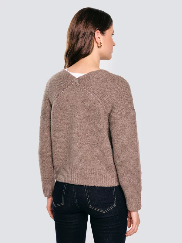 Kardigan damski z dodatkiem wełny brązowy Kardila 804