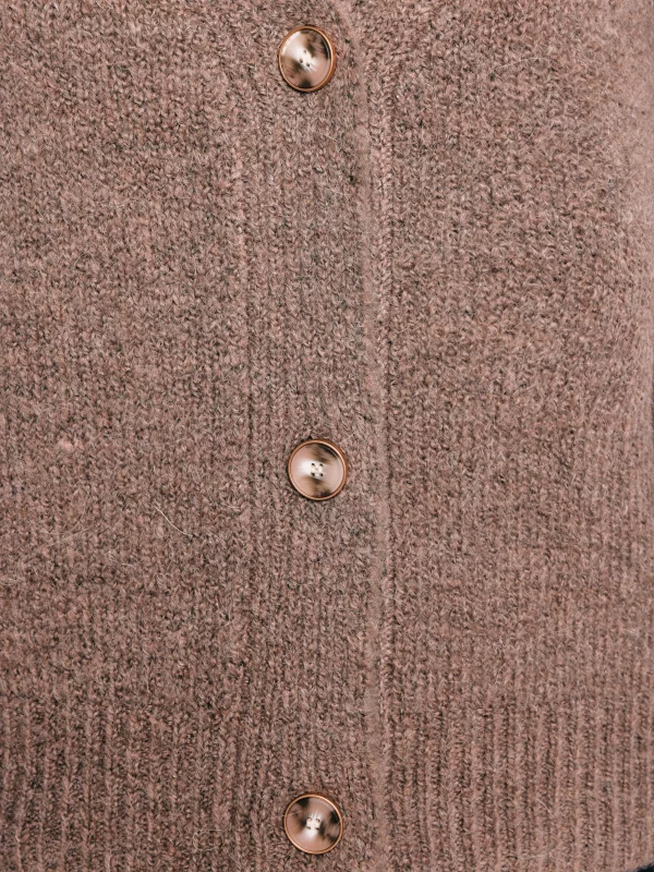 Kardigan damski z dodatkiem wełny brązowy Kardila 804