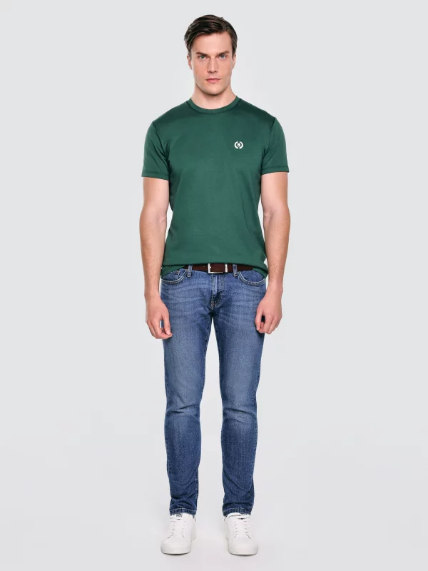 Koszulka męska z haftem na piersi zielona Keral 304