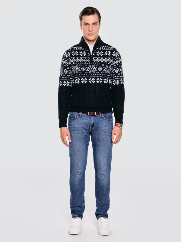 Sweter męski ze skandynawskim wzorem granatowy Kevino 403