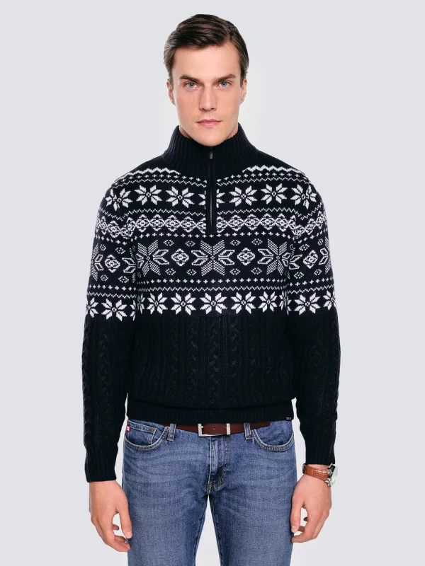 Sweter męski ze skandynawskim wzorem granatowy Kevino 403