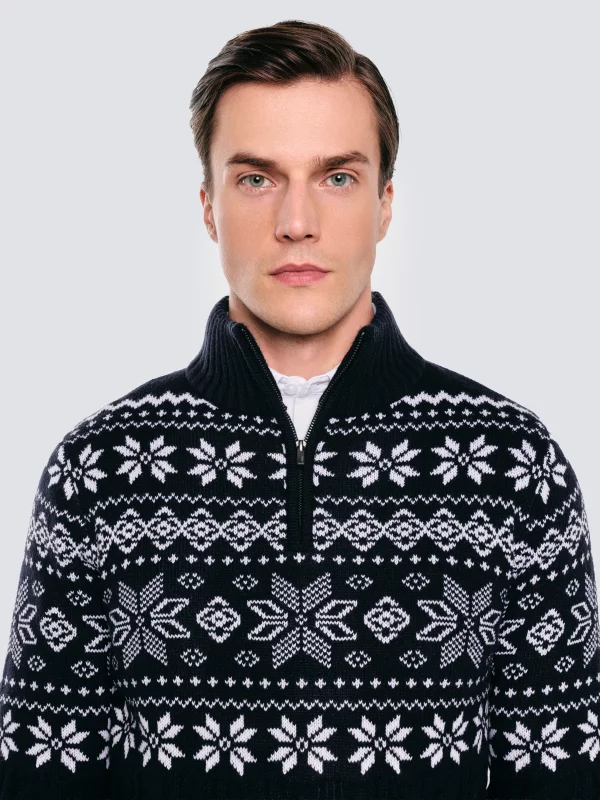 Sweter męski ze skandynawskim wzorem granatowy Kevino 403