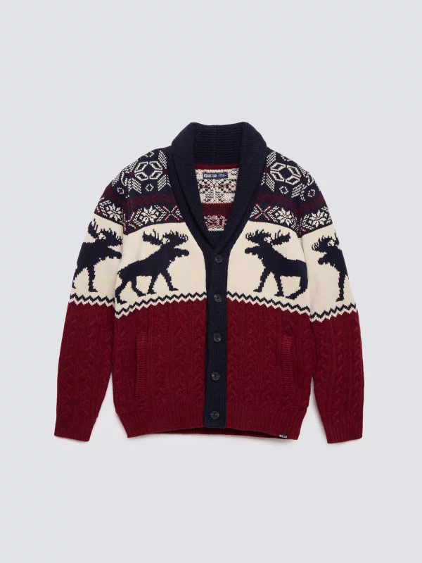 Kardigan męski ze wzorem skandynawskim bordowo-granatowy Lorenzo 000