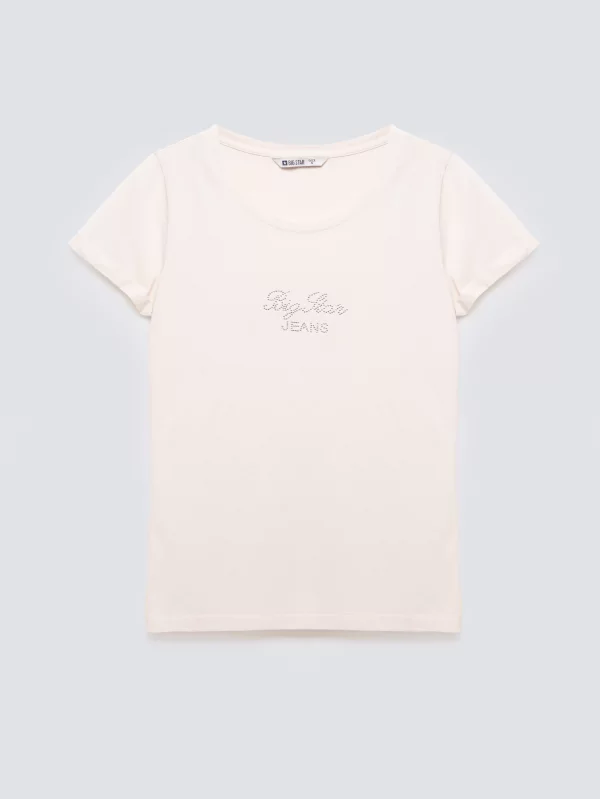 Koszulka damska z napisem z cyrkonii kremowa Malvina 103