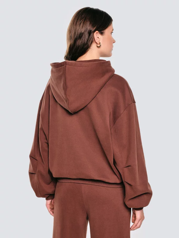 Bluza damska oversize rozpinana z kapturem brązowa Marta 804