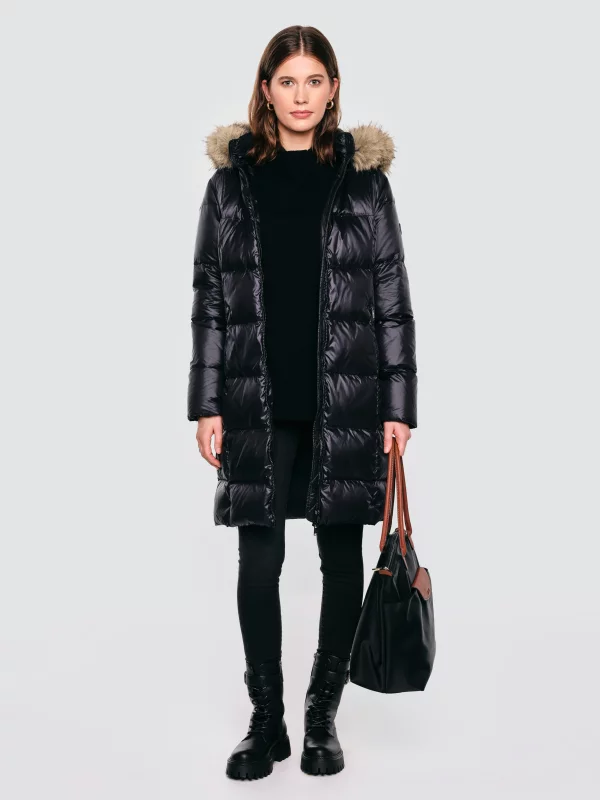 Płaszcz damski puchowy z naturalnym wypełnieniem czarny Melissa 906