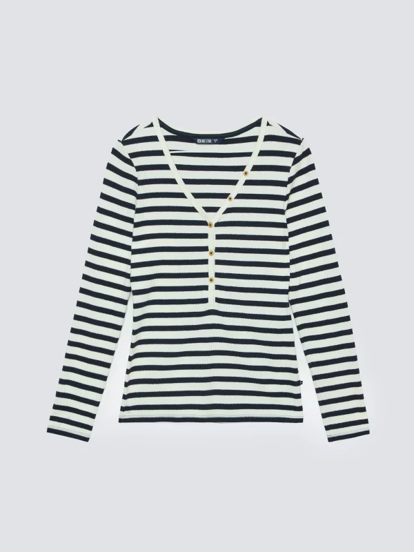 Bluzka damska slim z dekoltem v-neck w paski granatowa Mella 403