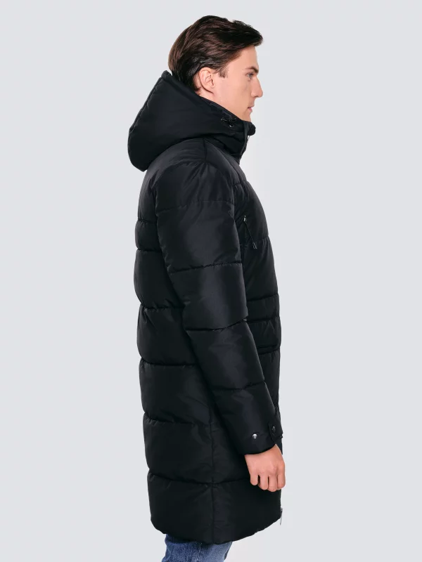 Płaszcz męski pikowany z kapturem czarny Mikronos 906