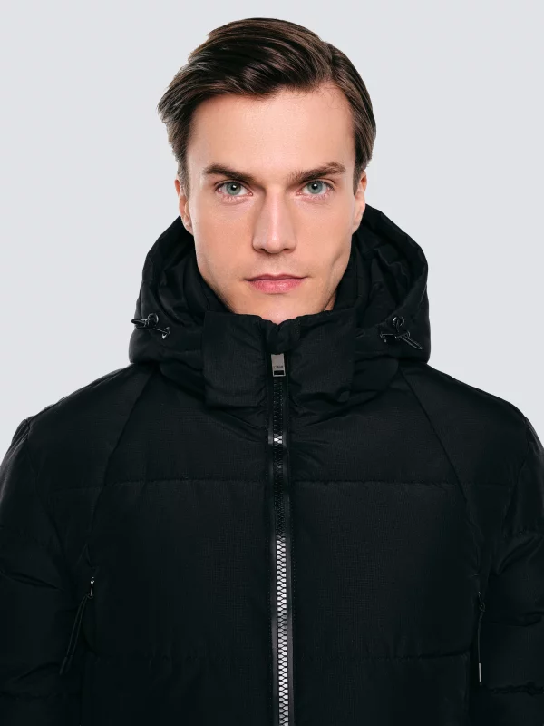 Płaszcz męski pikowany z kapturem czarny Mikronos 906