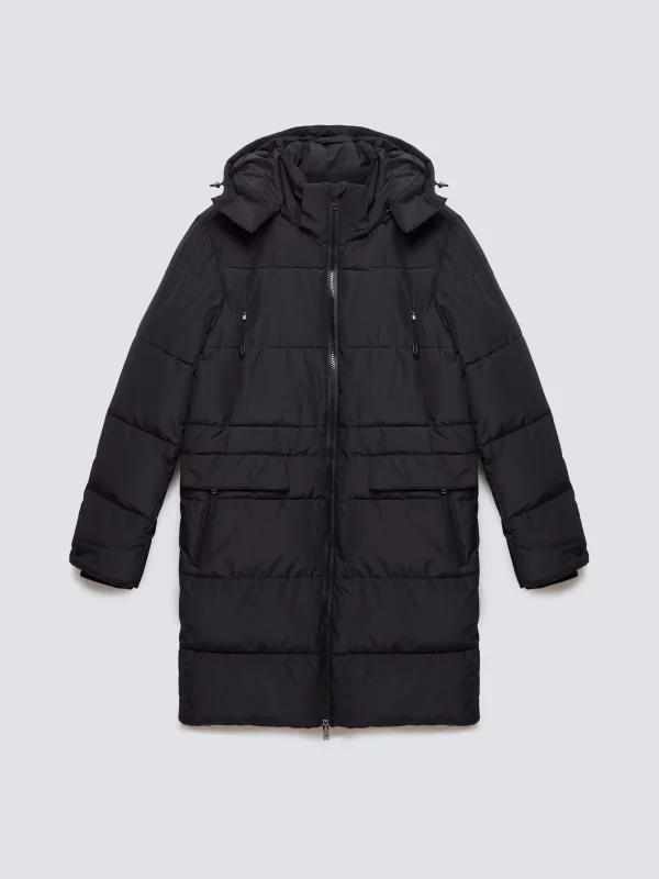 Płaszcz męski pikowany z kapturem czarny Mikronos 906