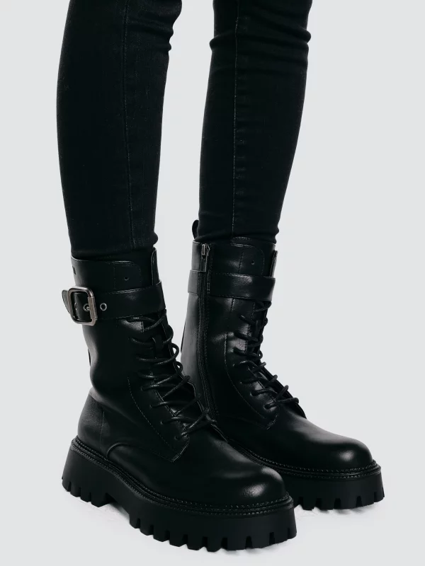 Trapery damskie ze skóry ekologicznej czarne OO274137 906