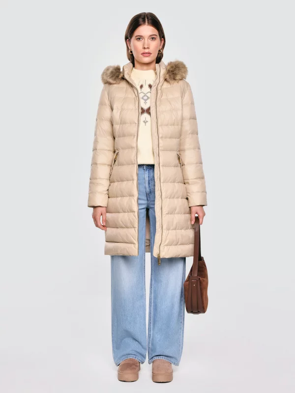 Płaszcz damski puchowy pikowany beżowy Rosabel 801