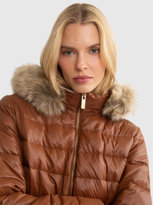 Płaszcz damski puchowy pikowany brązowy Rosabel 804