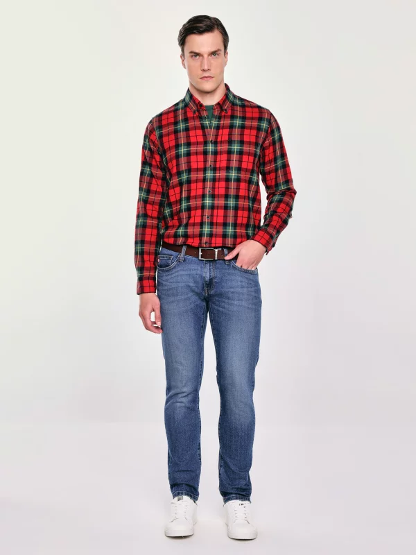 Koszula męska w kratę czerwona Sensitewo 603