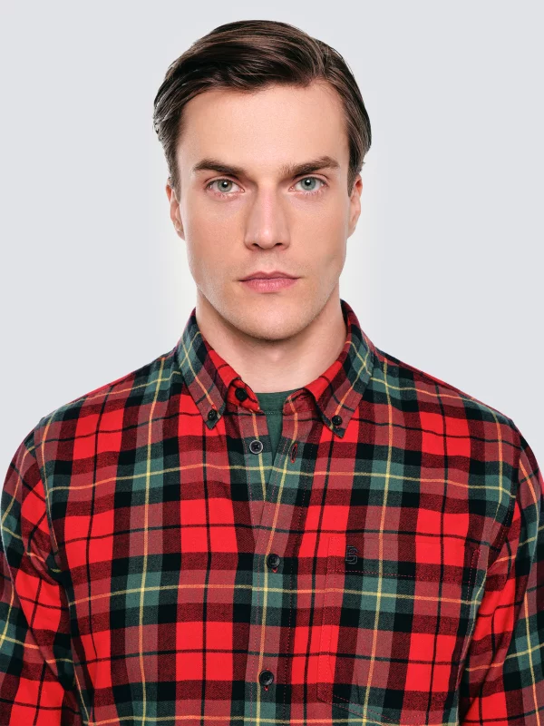 Koszula męska w kratę czerwona Sensitewo 603