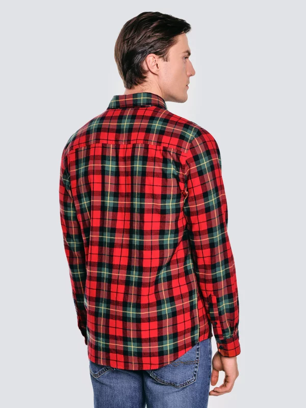 Koszula męska w kratę czerwona Sensitewo 603