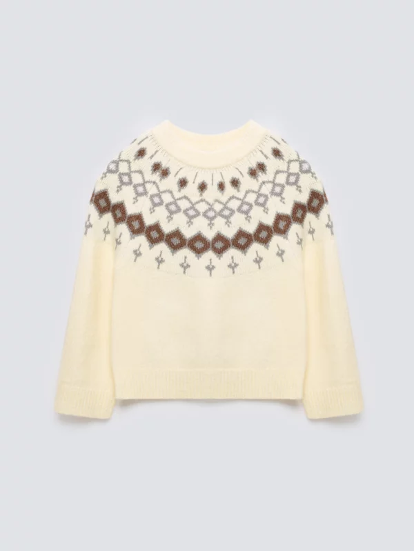 Sweter damski z skandynawskim wzorem kremowy Skandia 102