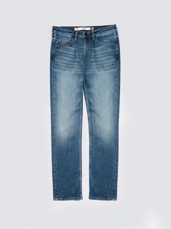 Jeansy męskie dopasowane niebieskie Terry High Waist 329