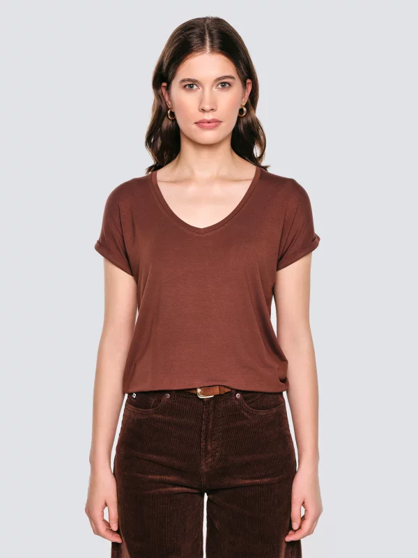 Koszulka damska o luźnym kroju brązowa Valeria 804