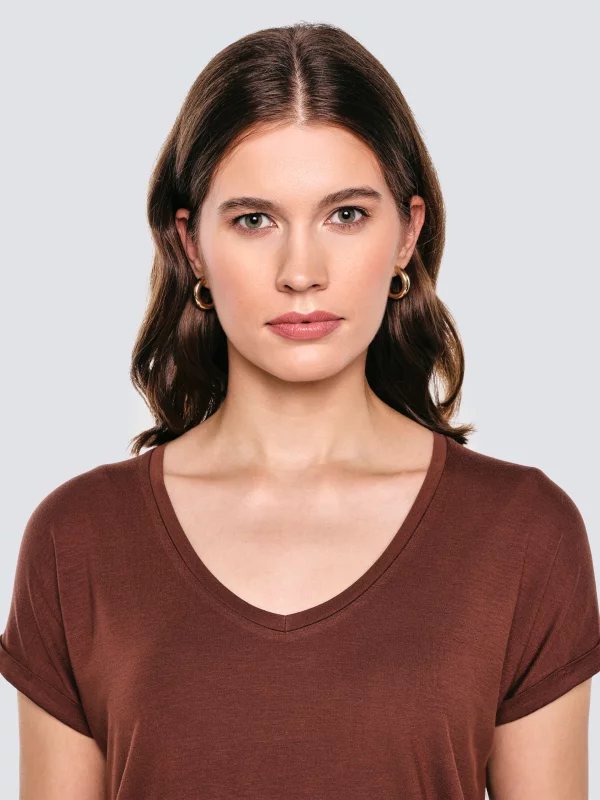 Koszulka damska o luźnym kroju brązowa Valeria 804