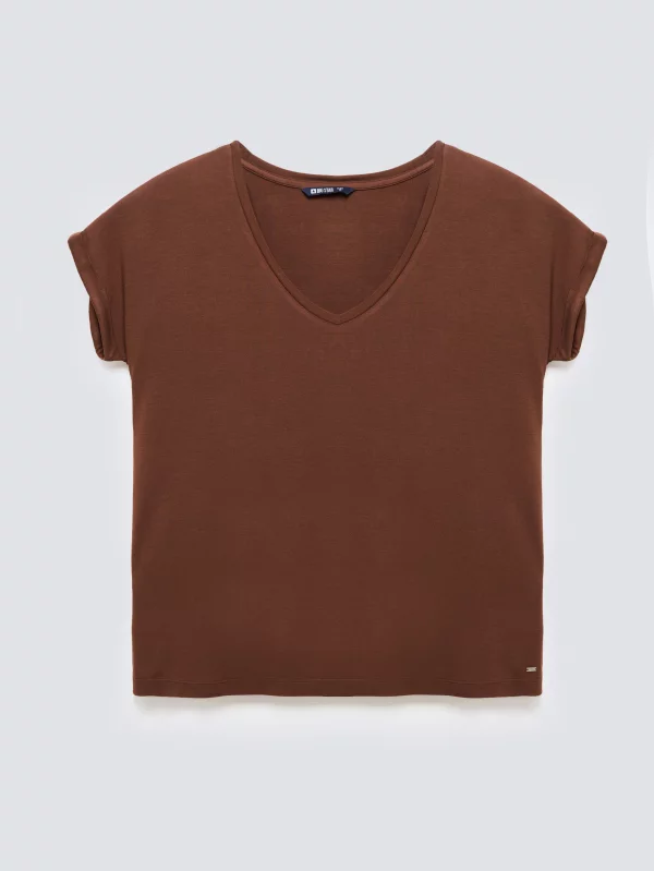 Koszulka damska o luźnym kroju brązowa Valeria 804