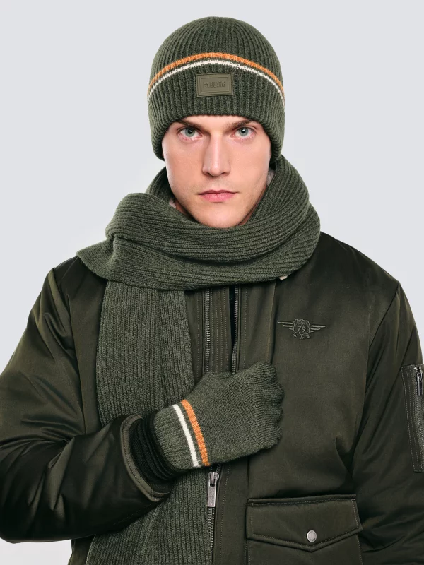 Rękawiczki męskie z kolorowym akcentem khaki Wandegorso 303