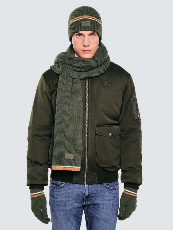 Rękawiczki męskie z kolorowym akcentem khaki Wandegorso 303