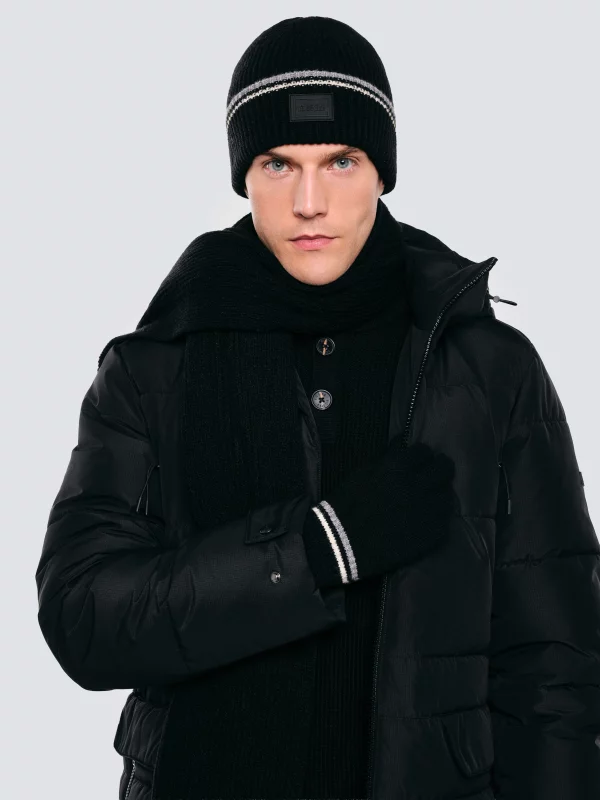 Rękawiczki męskie z kolorowym akcentem czarne Wandegorso 907