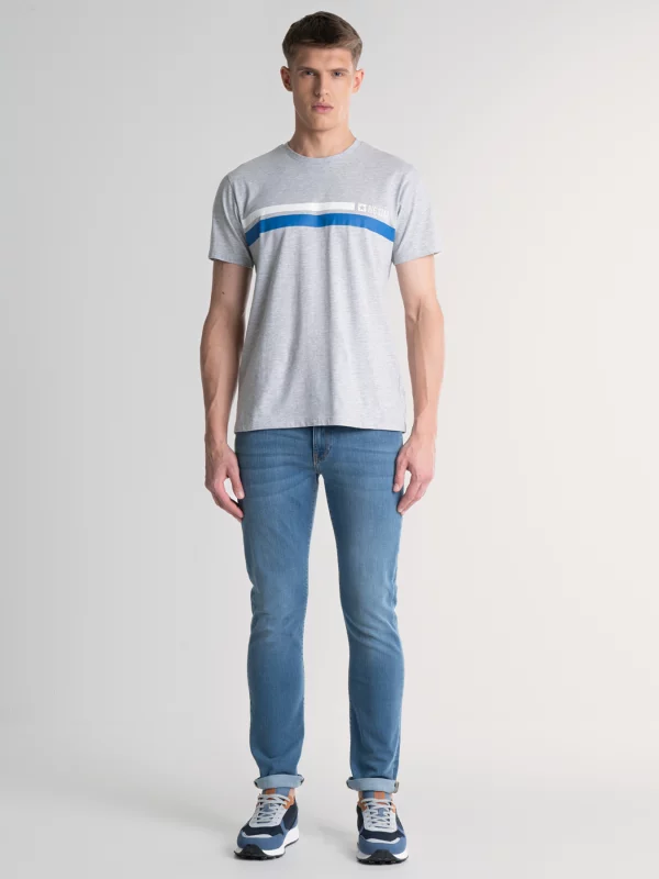 Jeansy męskie dopasowane z przetarciami niebieskie Tobias 367