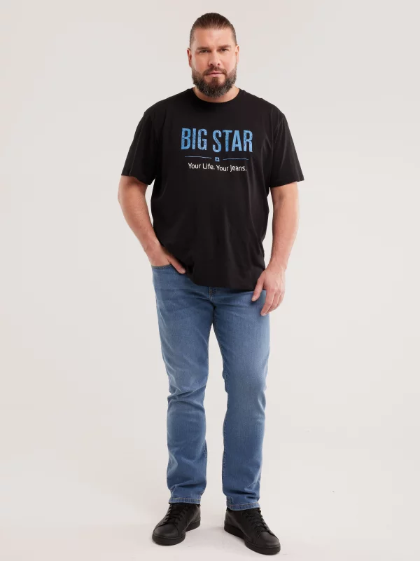 Jeansy męskie dopasowane z przetarciami niebieskie Tobias 367