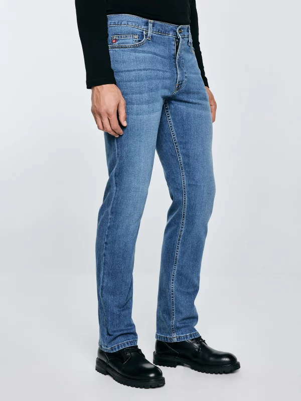 Jeansy męskie z prostą nogawką niebieskie Trent 114