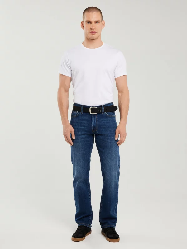 Jeansy męskie z prostą nogawką granatowe Trent 481