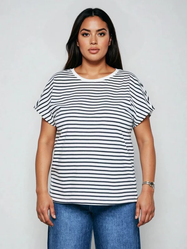 Koszulka damska w paski biało-granatowa Aleksa 403