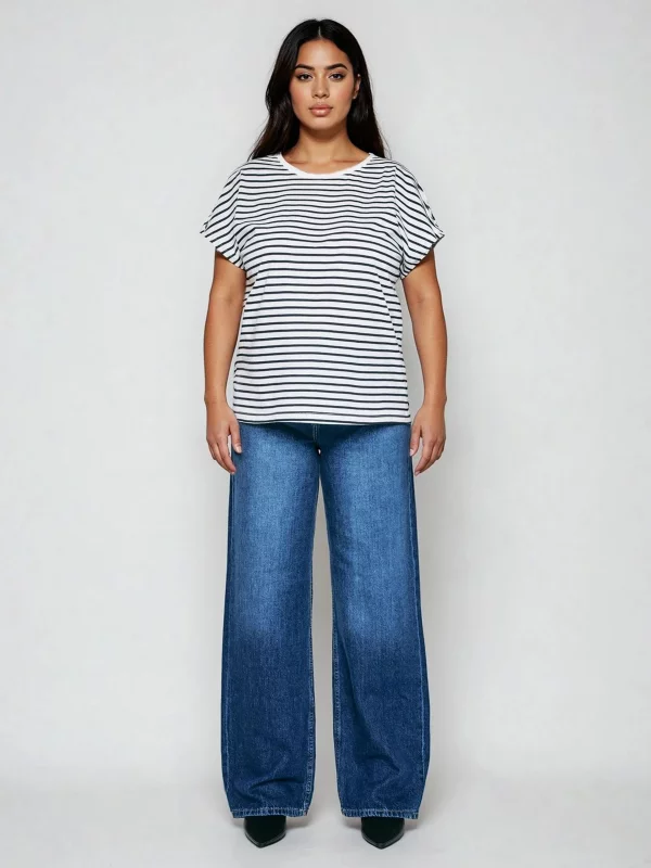 Koszulka damska w paski biało-granatowa Aleksa 403