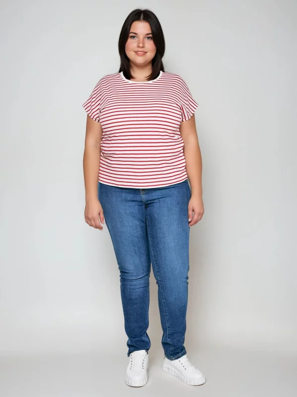 Koszulka damska w paski biało-czerwona Aleksa 603