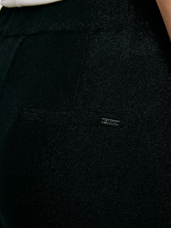 Spodnie damskie z szeroką nogawką błyszczące czarne Cora 906