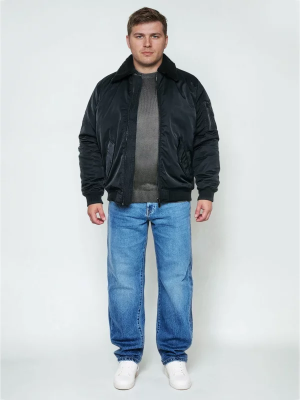 Kurtka męska bomberka z kołnierzem z futerka czarna Dekseb 906